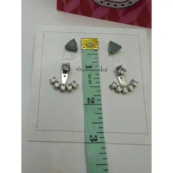 NWT Stella And Dot Bluish Crescent Ear Jacket Earrings 4 In 1 Triangular Stud - Picture 4 of 5